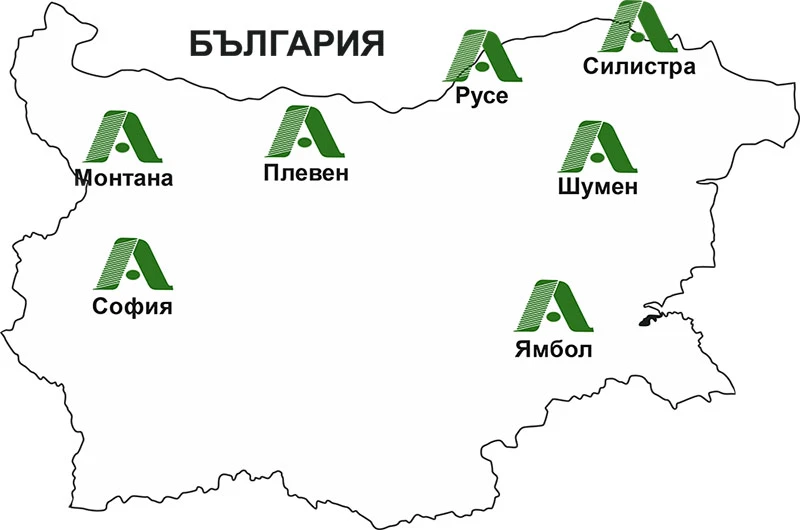 Карта с бази в България на Агромашина Груп