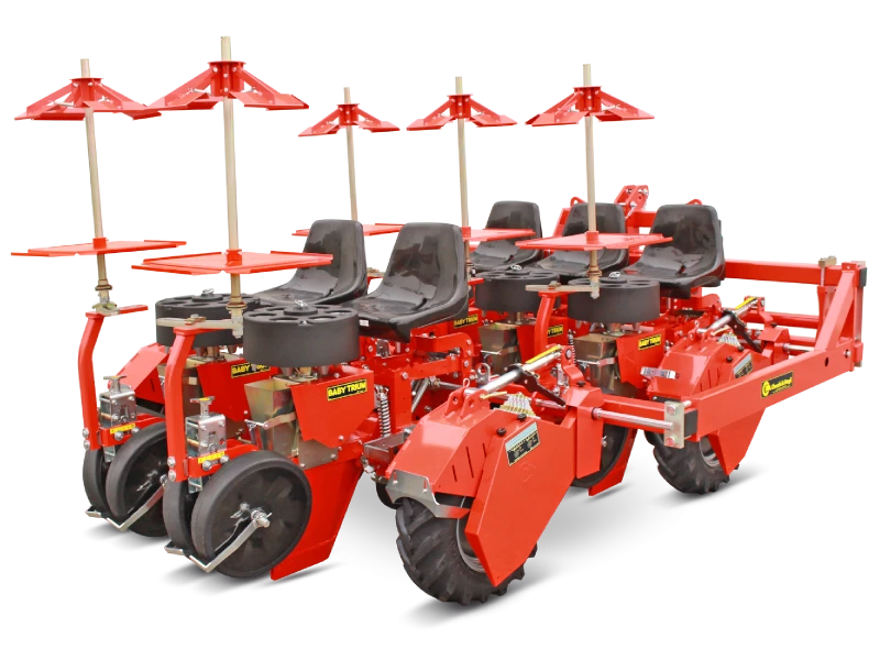 Червена разсадо-посадъчна машина, марка CHECCHI & MAGLI, модел  BABY TRIUM, за праз и др., компактна, с 5 операторски места