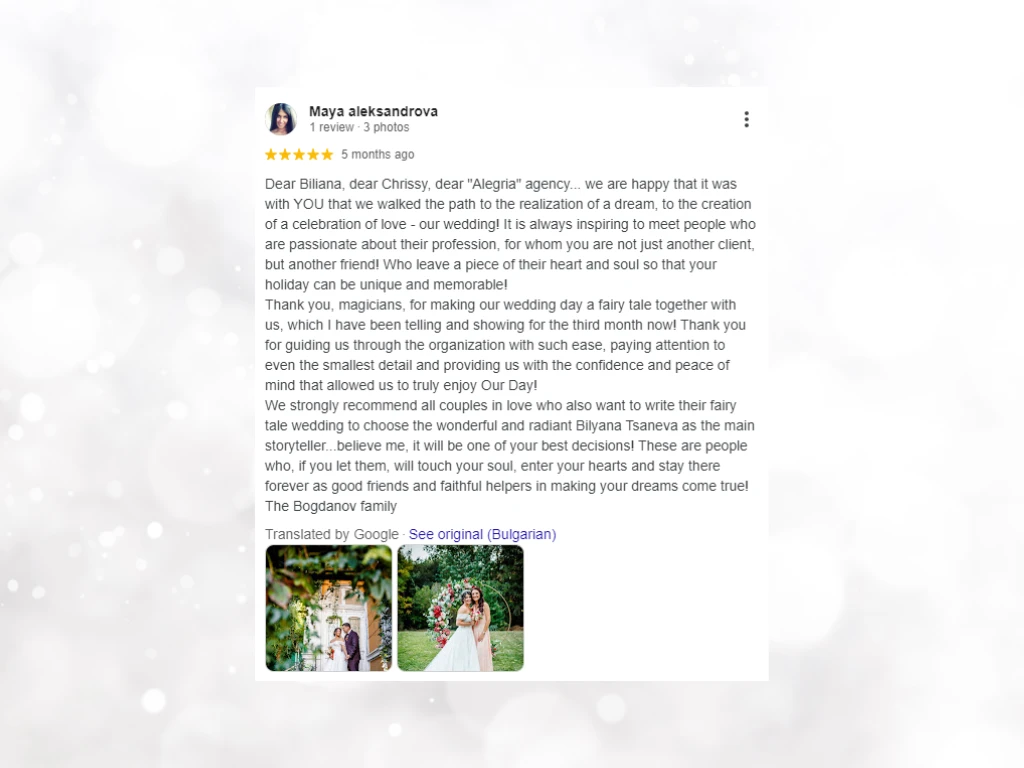 Alegria wedding agency review