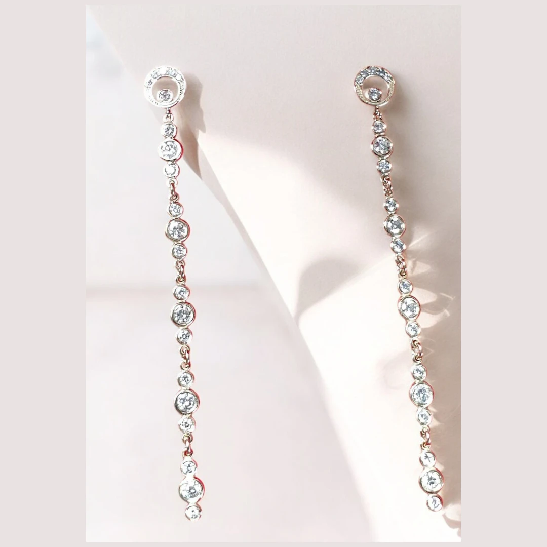 Висящи обеци от бяло злато с диаманти, направени по поръчка