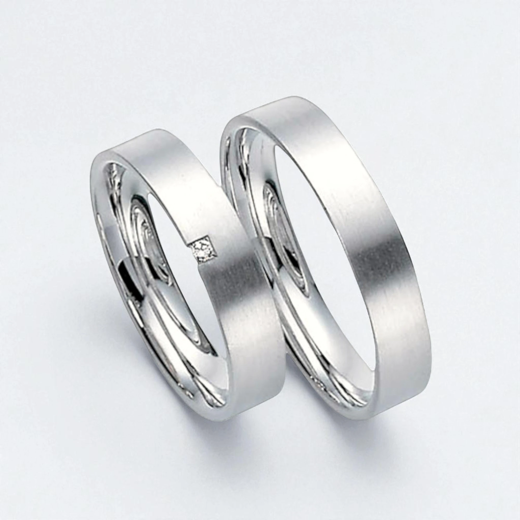 Ръчно изработени брачни халки 14 кт бяло злато и диамант, изработка по поръчка София