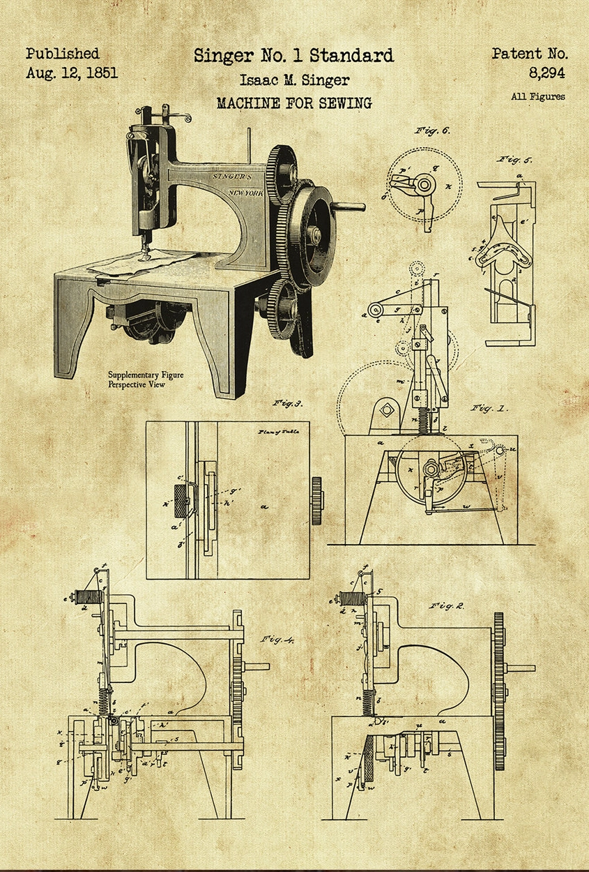 Isaac Merritt Singer sewing machine patent document from 1851.