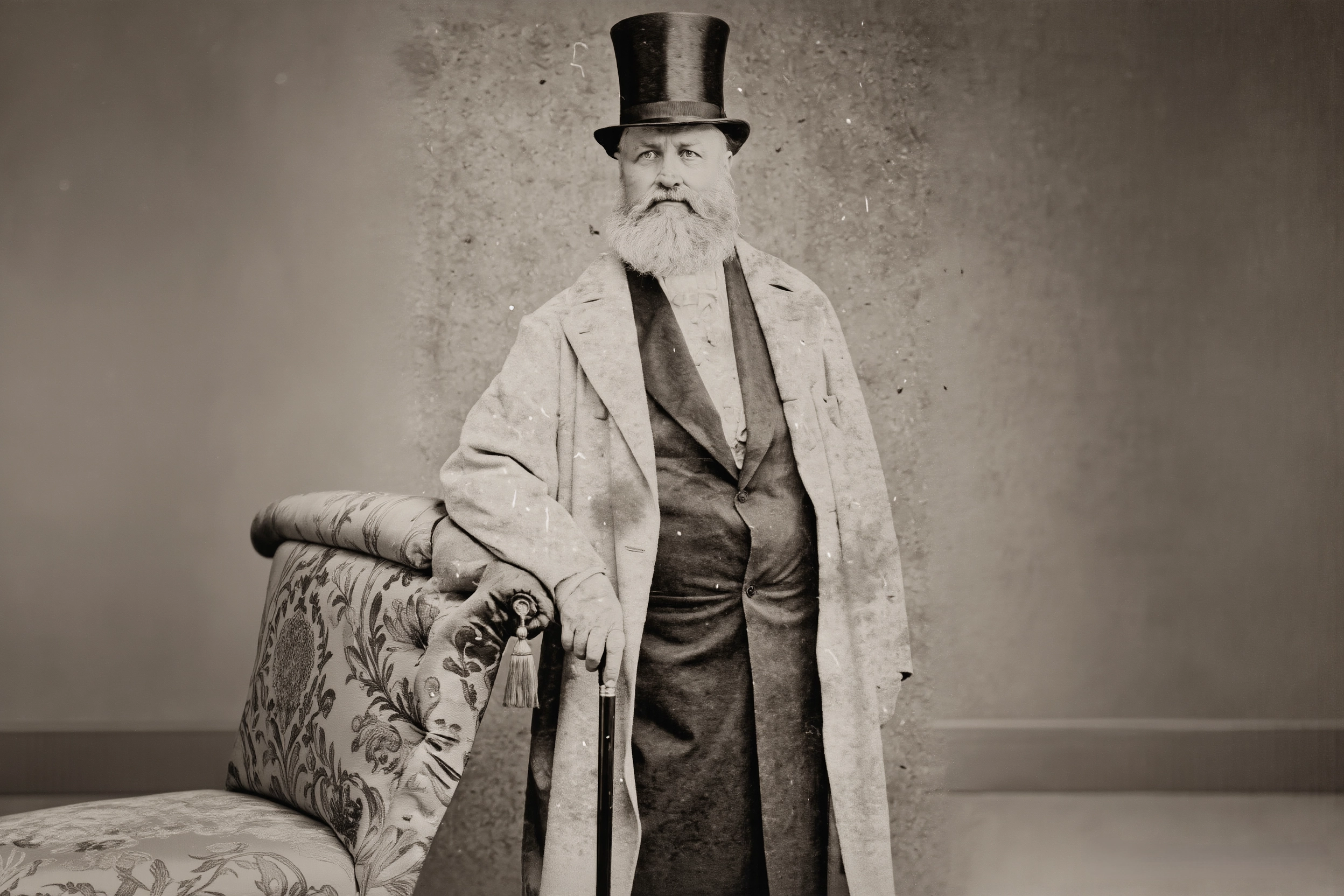 Portrait of Isaac Merritt Singer (1811–1875), sewing-machine magnate and serial bigamist whose 1860 scandal exposed his hidden households.