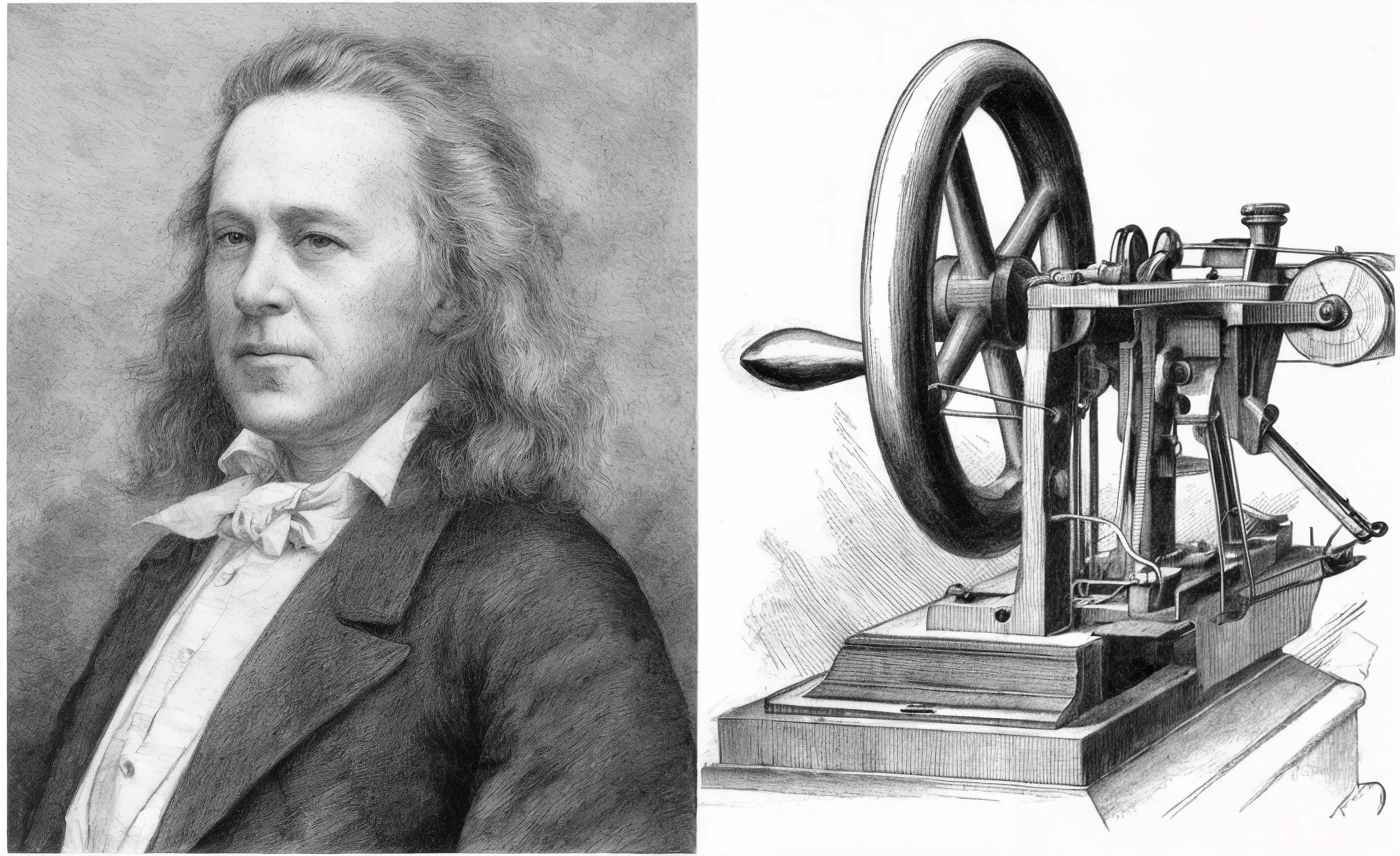 Elias Howe and his sewing machine.