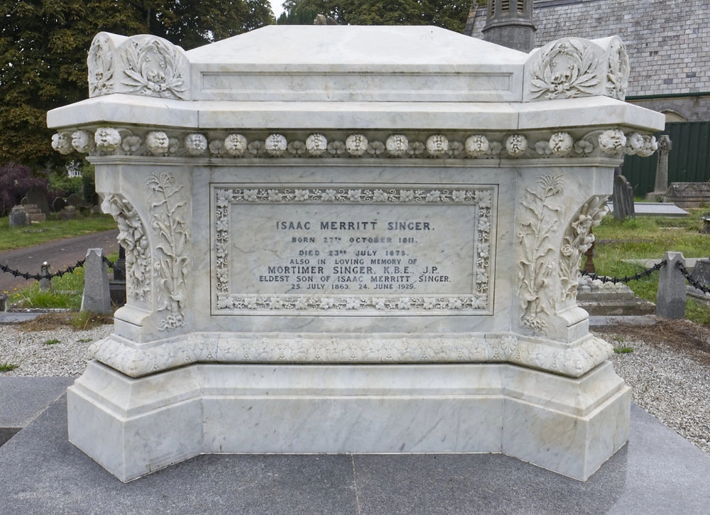 Isaac Singer's marble tomb at Torquay Cemetery &mdash; Paignton cemetery had no room for the planned mausoleum