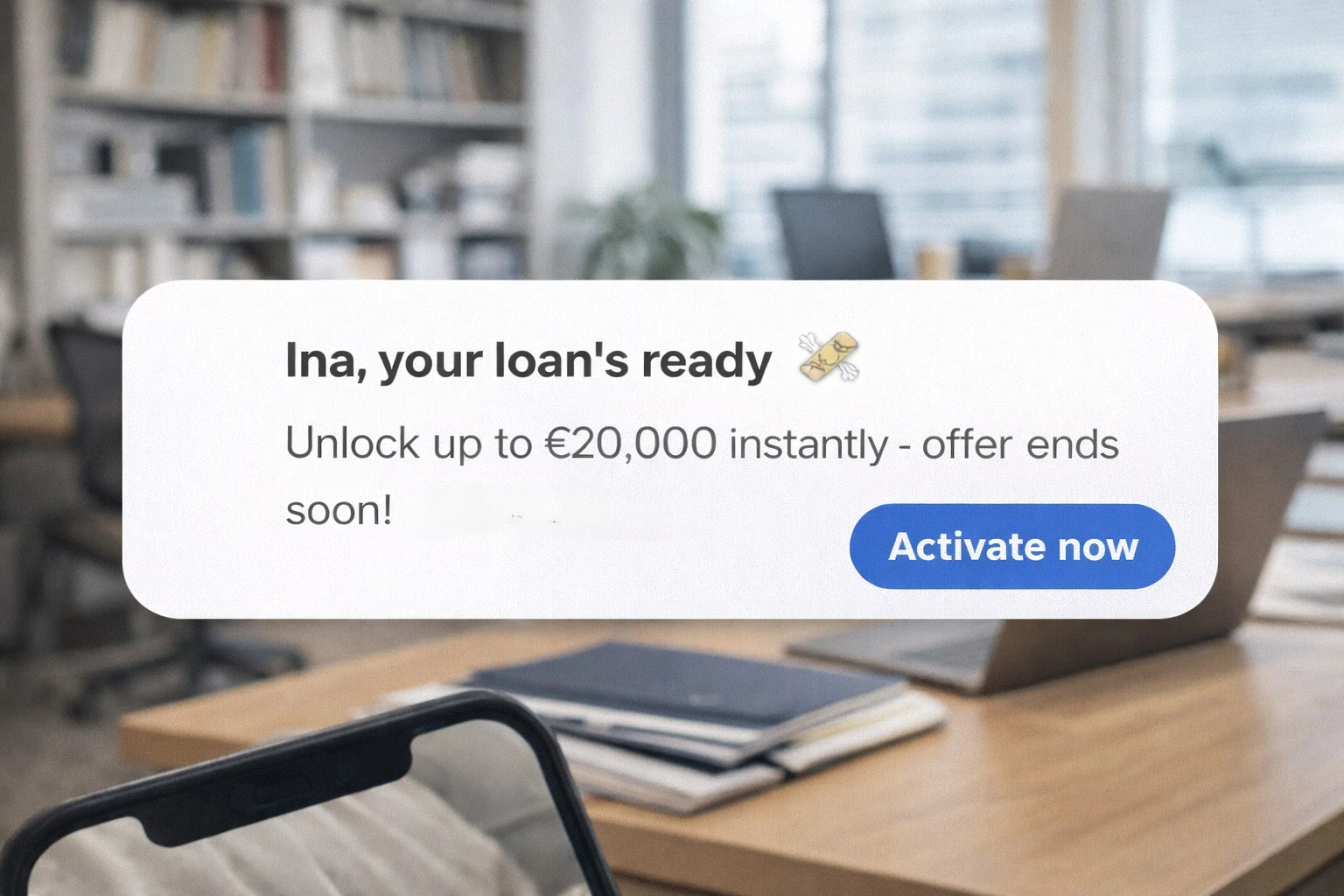 Promotional message with clear structure for saving account