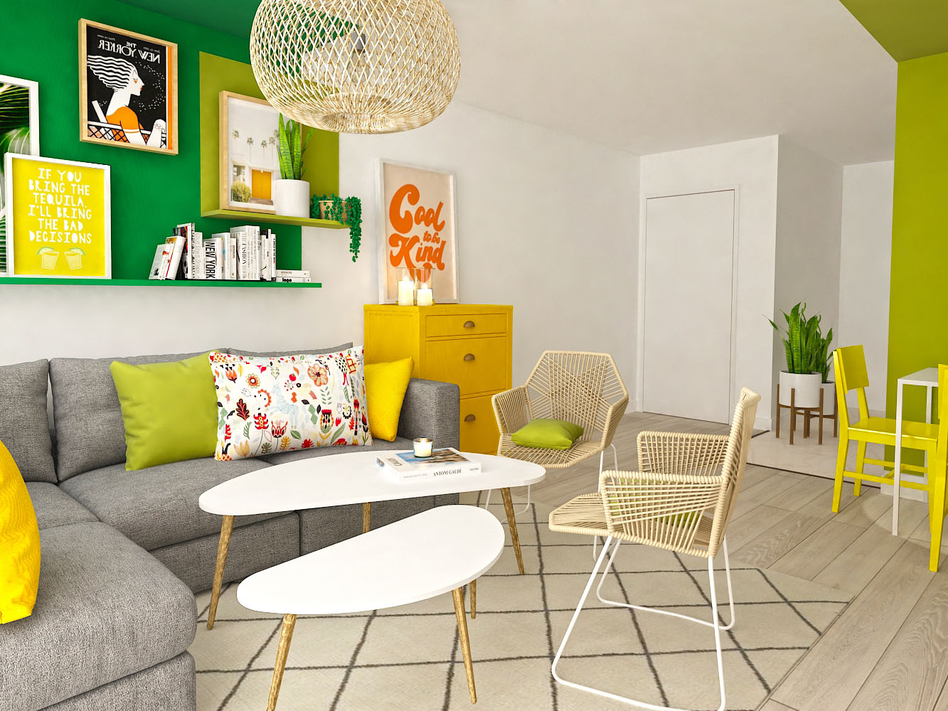Green Living Room Green living room in affordable boho style and outdoor furniture