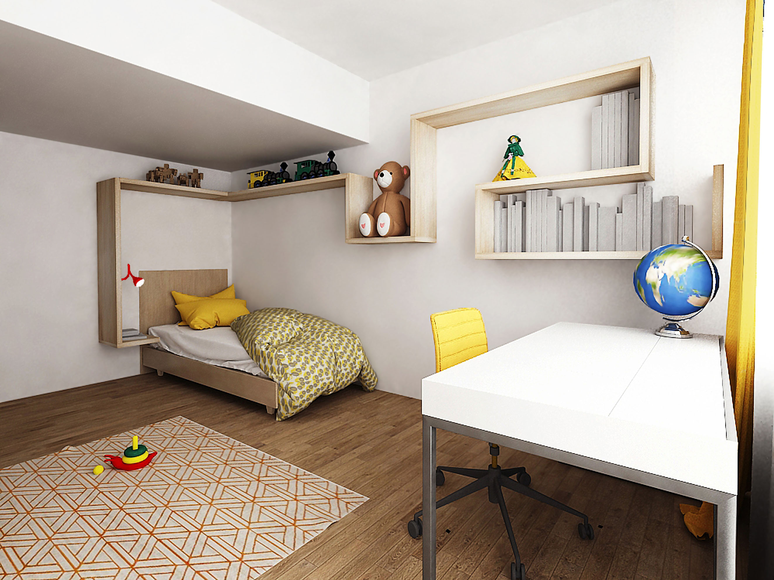 Simple children's room with wooden details in Scandinavian design