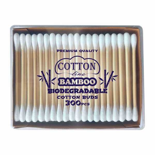 Биоразградими бамбукови клечки за уши - COTTON line BAMBOO 300бр с капак