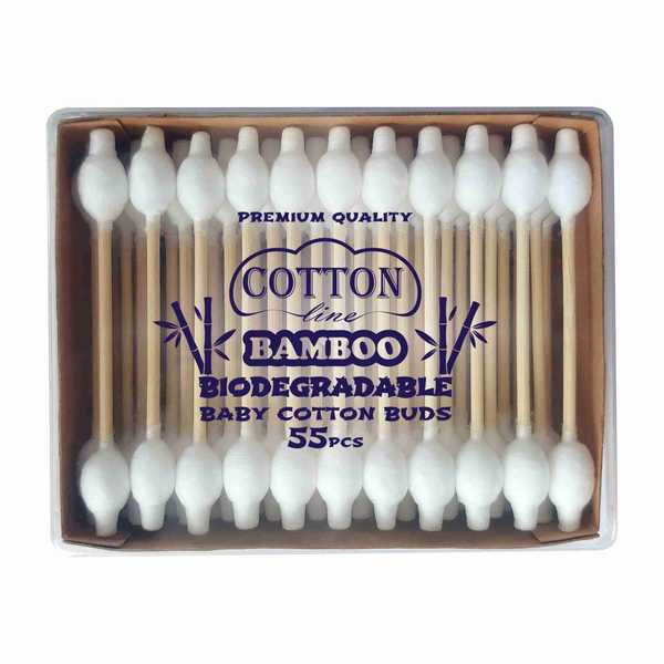 Биоразградими бебешки бамбукови клечки за уши - COTTON line BAMBOO 55бр с капак Биоразградими бебешки бамбукови клечки за уши - COTTON line BAMBOO 55бр с капак