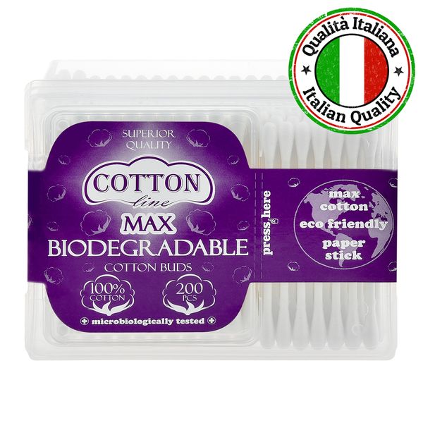 Биоразградими хартиени клечки за уши - COTTON Line MAX 200бр Биоразградими хартиени клечки за уши - COTTON Line MAX 200бр