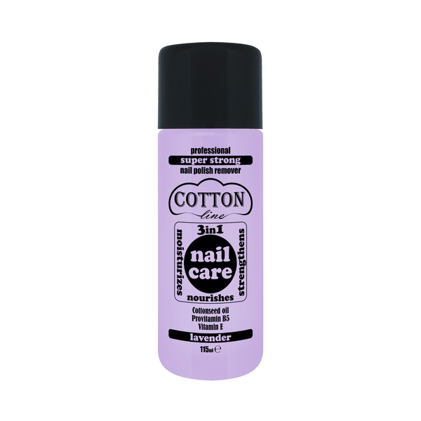 Професионален СУПЕР СИЛЕН лакочистител COTTON Line NAIL CARE 3в1 115мл ЛАВАНДУЛА Професионален СУПЕР СИЛЕН лакочистител COTTON Line NAIL CARE 3в1 115мл ЛАВАНДУЛА