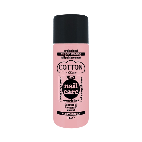 Професионален СУПЕР СИЛЕН лакочистител COTTON Line NAIL CARE 3в1 115мл ЯГОДА Професионален СУПЕР СИЛЕН лакочистител COTTON Line NAIL CARE 3в1 115мл ЯГОДА