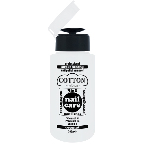 Професионален СУПЕР СИЛЕН лакочистител COTTON Line NAIL CARE 3в1 200мл с помпа КОКОС