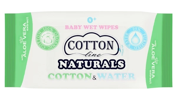Натурални бебешки мокри кърпички - COTTON Line NATURALS 50бр с екстракт от АЛОЕ ВЕРА