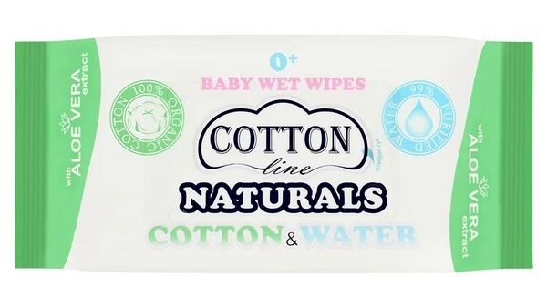 Натурални бебешки мокри кърпички - COTTON Line NATURALS 50бр с екстракт от АЛОЕ ВЕРА Натурални бебешки мокри кърпички - COTTON Line NATURALS 50бр с екстракт от АЛОЕ ВЕРА