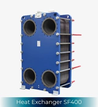 SonFlow SF400 gasketed plate heat exchanger with DN400 flanged connections.