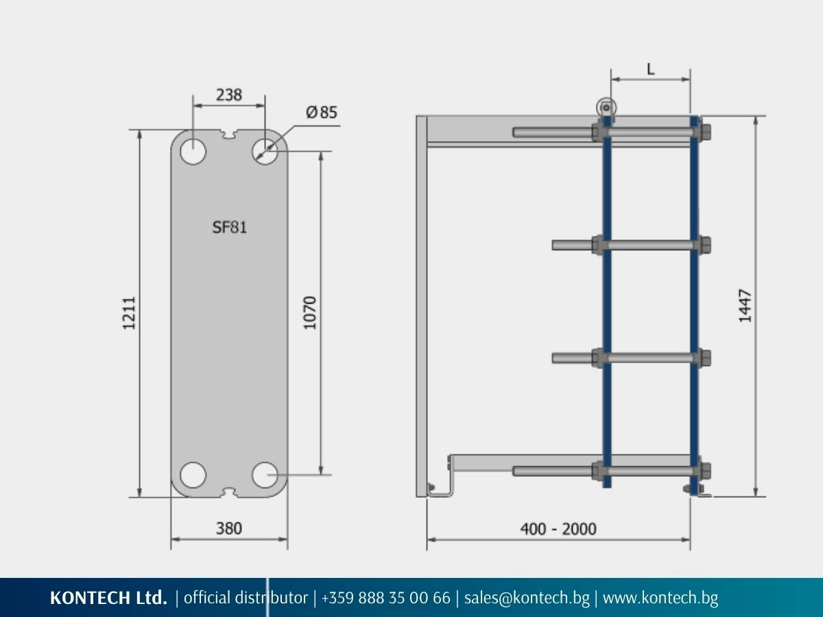 SonFlow SF81 technical drawing showing plate and frame dimensions