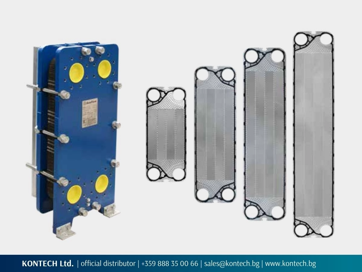 SonFlow SF100 heat exchanger with a blue frame and plates in four different heights