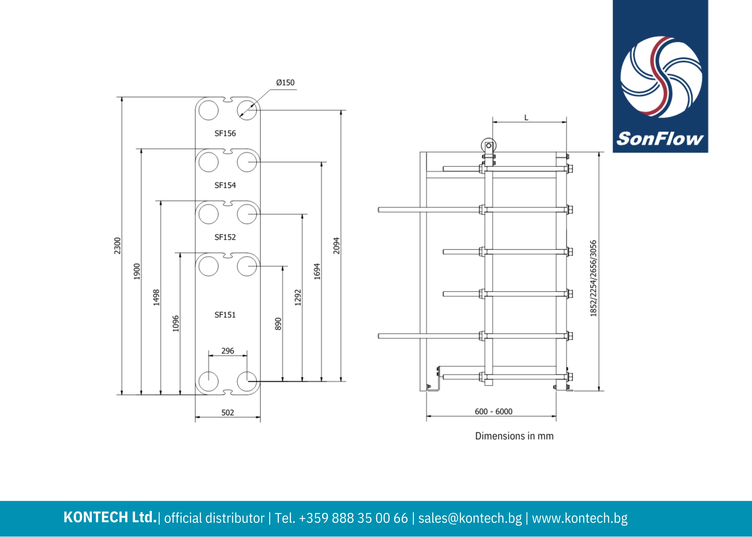 SonFlow SF151 drawing, SonFlow SF151D drawing, SonFlow SF152 drawing, SonFlow SF152D drawing, SonFlow SF154 drawing, SonFlow SF156 drawing