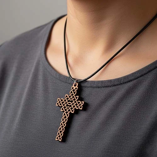 Медальон келтски кръст от дърво