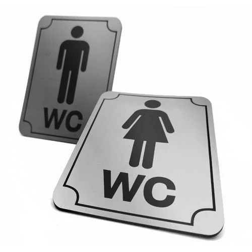 Лазерно изрязани и гравирани класически табели за тоалетна в цвят инокс