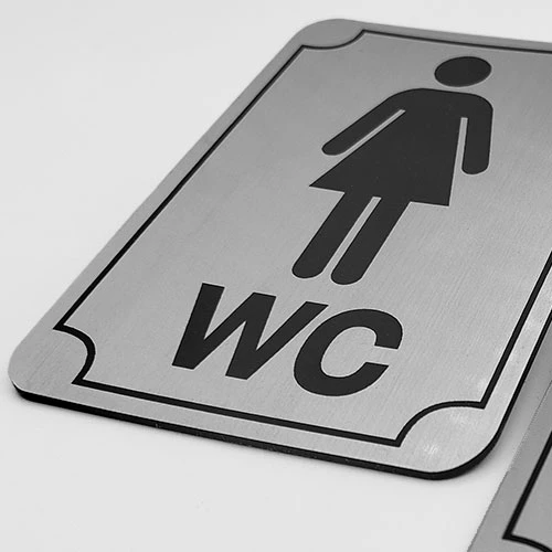 Лазерно изрязани и гравирани класически табели за тоалетна в цвят инокс