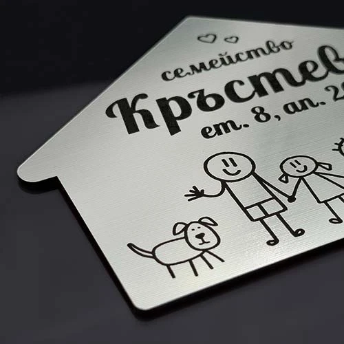 Табелка с фигури на семейство и домашни любимци