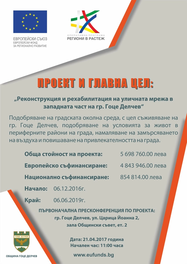 Плакат на проект "Реконструкция и рехабилитация на уличната мрежа".