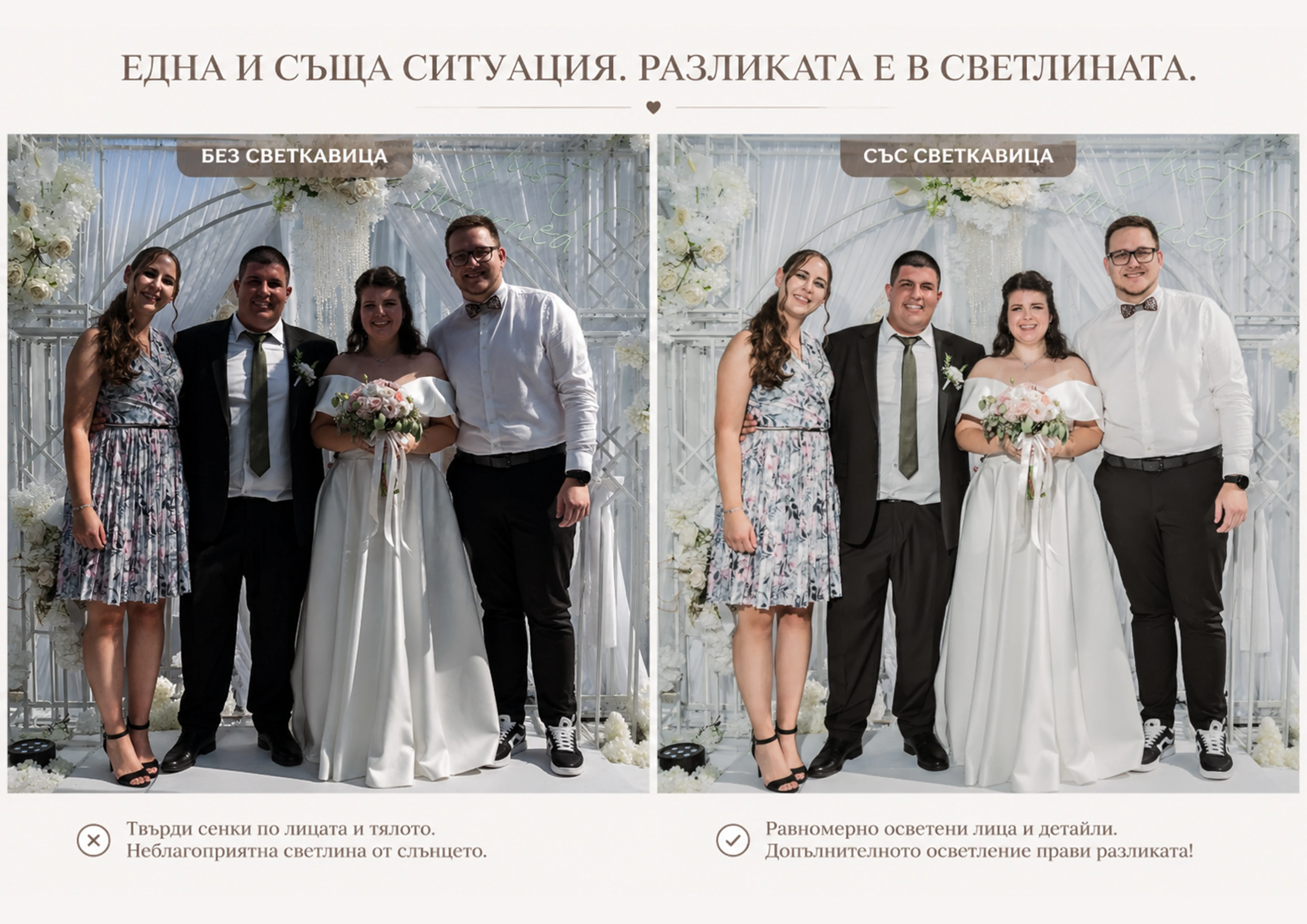 Защо добрият сватбен фотограф винаги носи допълнително осветление?