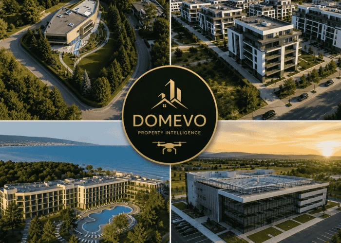 Въздушен оглед с дрон на покрив, гориста местност, строителен обект и труднодостъпен терен от DOMEVO.