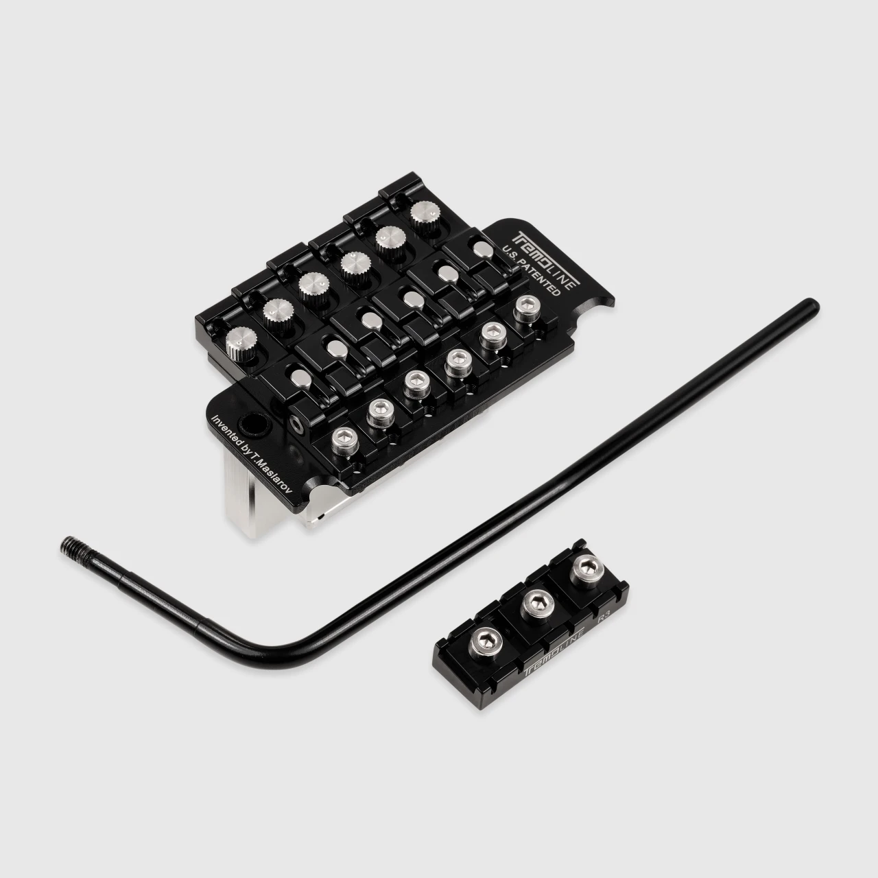 <img src=”Tremoline-Tremolo-system-flat-top-FT36T-R3-BS_1” width="1280" height="1280" alt=”Tremoline FT36T double locking tremolo set with locking nut” />