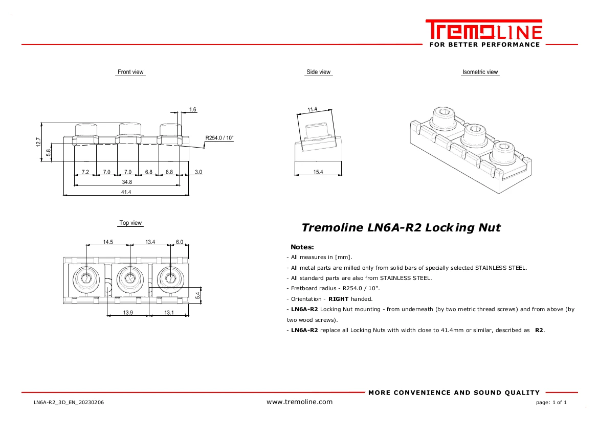 LN6A-R2-3D-EN-20230206 <img src=”LN6A-R2-3D-EN-20230206.jpg” width="1169" height="826" alt=”Tremoline Locking Nut LN6A-R2 scheme” />