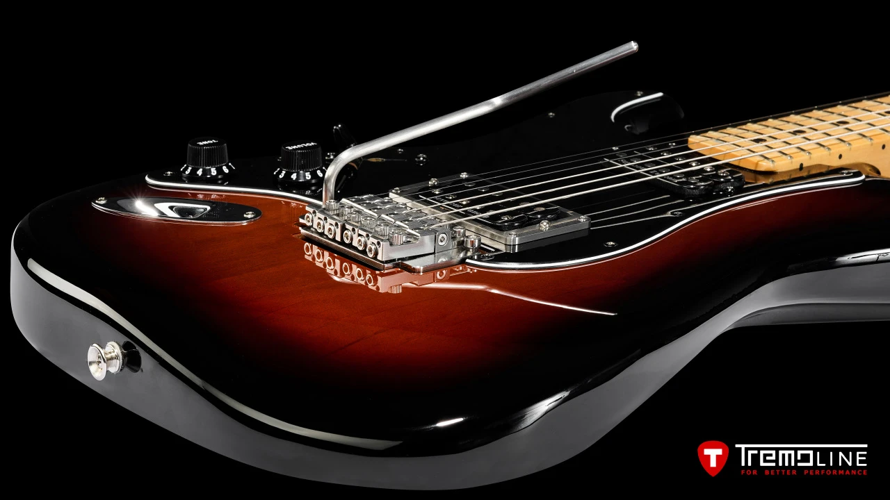 <img src=”Tremoline-guitar-double-locking-tremolo-Fender-Stratocaster-LH-1280x720-G1A.jpg” width="1280" height="720" alt=”Tremoline FT36M double locking tremolo on Fender Stratocaster LH guitar” />